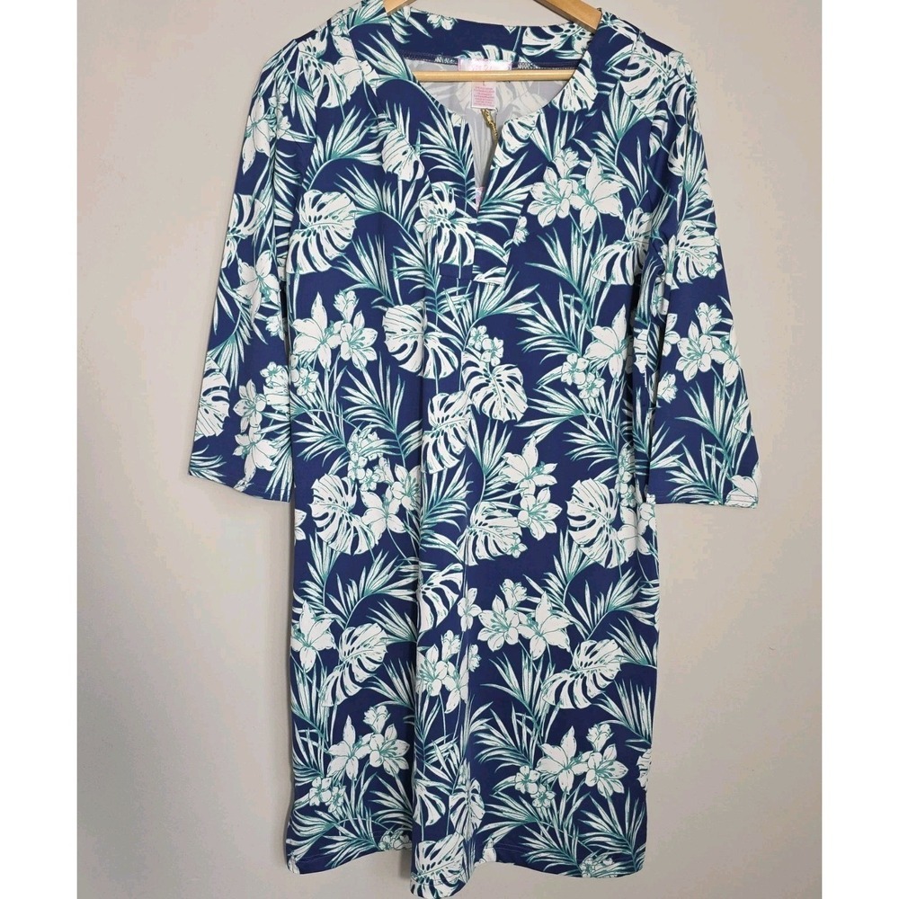 Stella Parker Summer Dress L UPF 50 Tropical Blue Shift Beach NWT - Picture 2 of 8